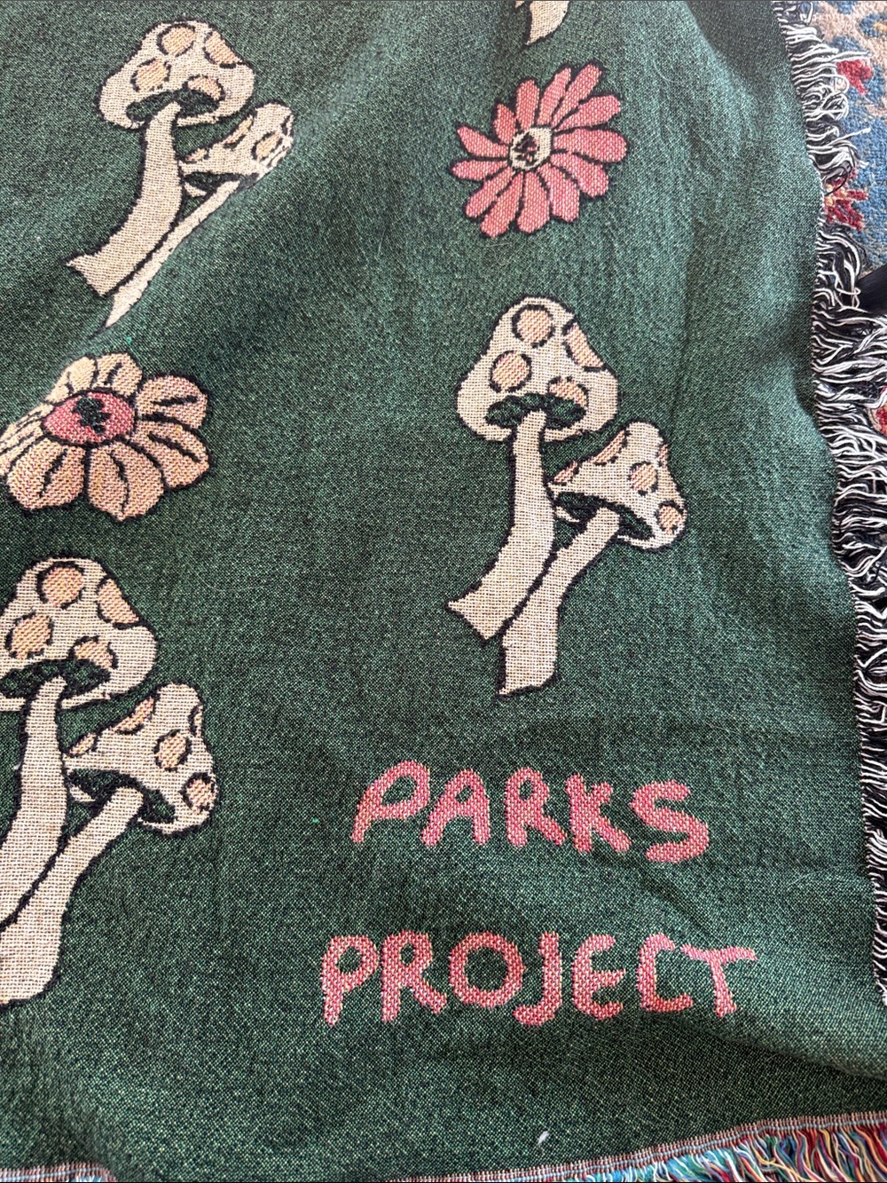 Sale Parks project Green Mushroom & Daisy Patterned Throw Blanket